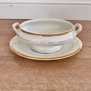 Antique JOHN MADDOCK & SONS ROYAL‎ VITREOUS Gold Trim Cream Soup Bowl Underplate